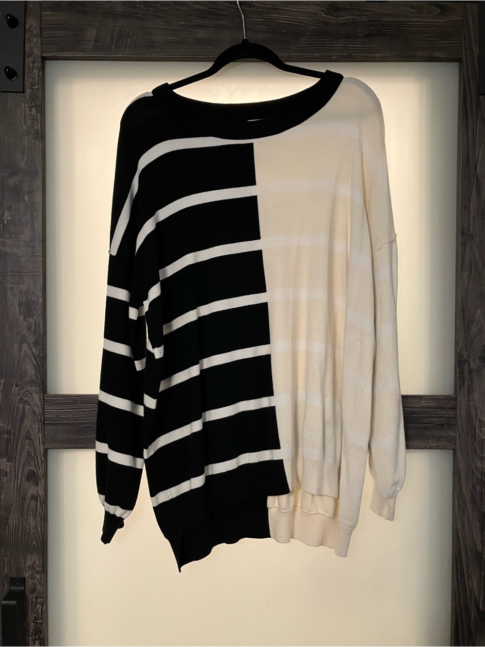 Striped Black and White Oversized Crewneck Sweater